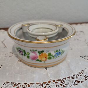 French Antique Porcelain Gilded 3 Quill Round Inkwell Jar Victorian Romantic